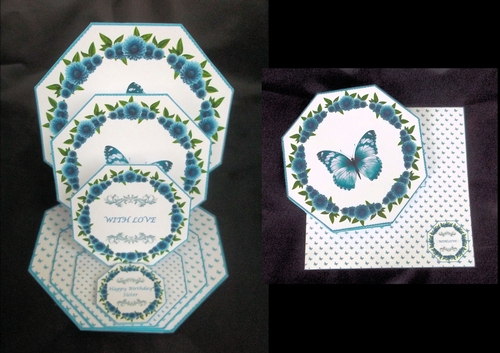 Blue octagonal triple easel card with matching envelope
