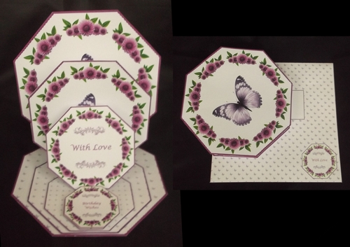 Purple octagonal triple easel card with matching envelope