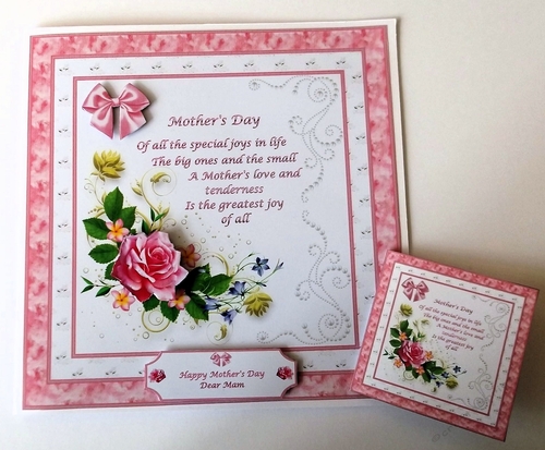 8 x 8 Mothers Day card front with insert and matching gift tag.
