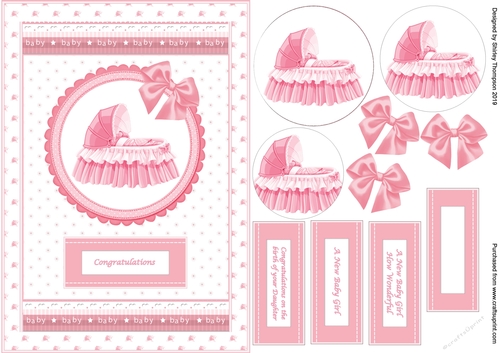 A5 new baby girl step by step card front