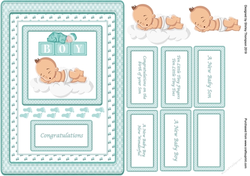 A5 new baby boy step by step card front