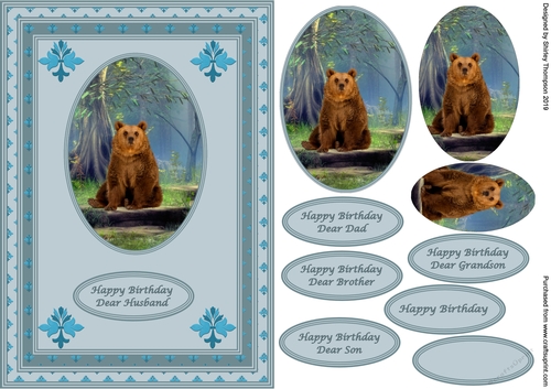 A5 brown bear step by step card front