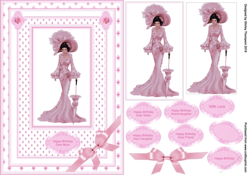 A5 Victorian lady step by step card front