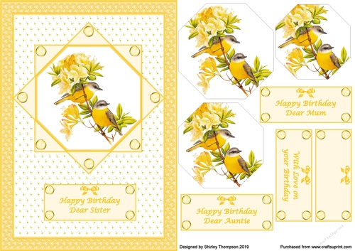 A5 yellow birds step by step card front