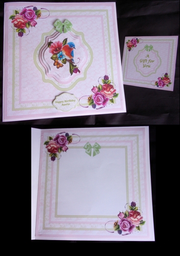 8 x 8 pink and green marble effect card front with matching gift card