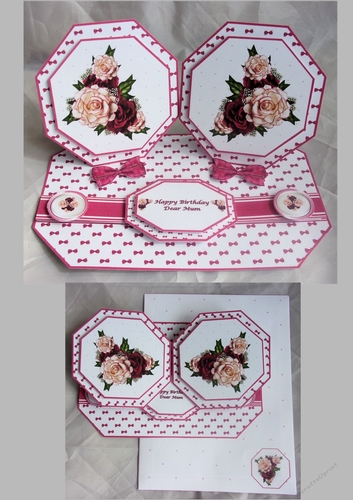 Roses octagonal double easel card with matching envelope