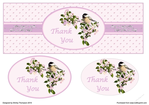 Lilac DL Thank You card front with decoupage