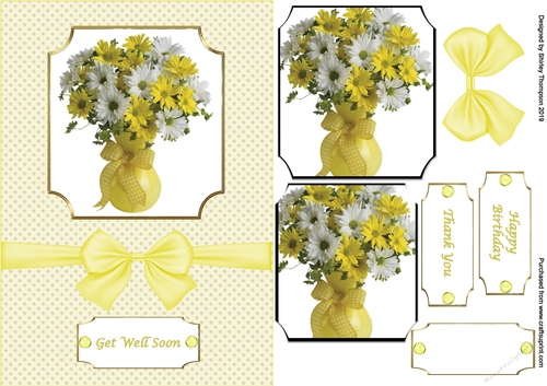 A5 yellow flower vase step by step card front