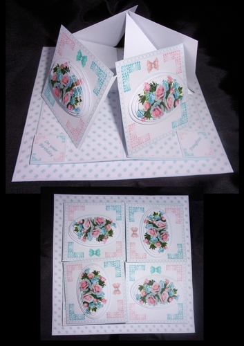 Pink & blue floral quad easel card