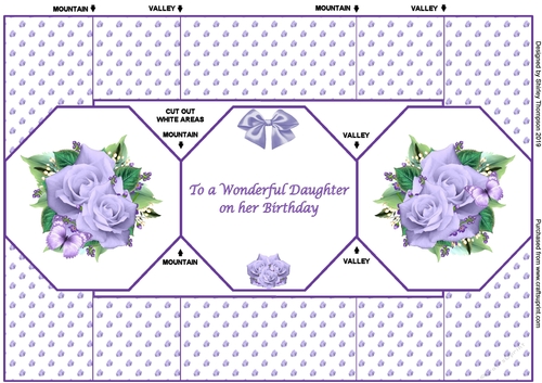 Lilac roses octagonal tri-fold card.