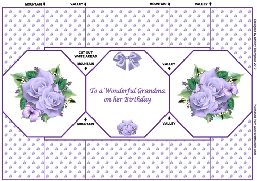 Lilac roses octagonal tri-fold card.