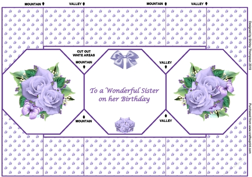 Lilac roses octagonal tri-fold card.