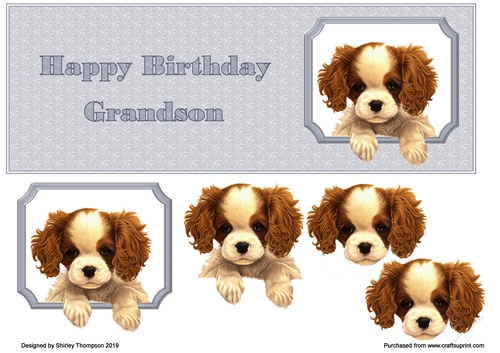 Cute puppy DL step by step card front (Grandson)
