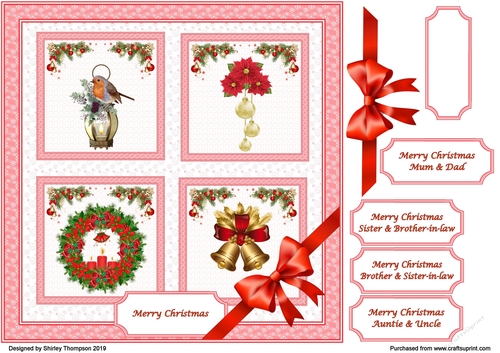8 x 8 red snowflake Christmas quick card front