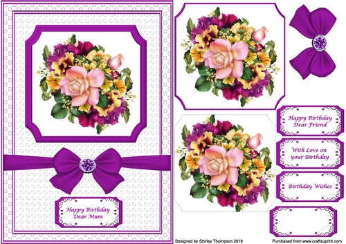 A5 purple floral step by step card front