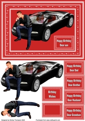 A5 man with car step by step card front (red).