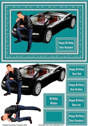 A5 man with car step by step card front (teal).