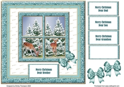 8 x 8 deer in winter Christmas window quick card front