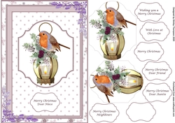A5 robin on a lantern step by step card front (Lilac)