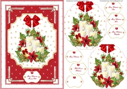 A5 red and white candle arrangement step by step card front