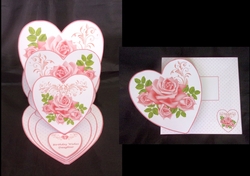 Coral roses triple heart easel card with matching envelope