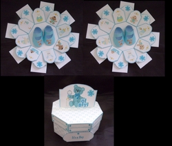 Ethnic & caucasion new baby boy exploding box card