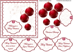 6 x 6 in red baubles card front