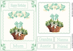 A5 balloons and flower basket quick card front