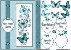 A5 butterflies step by step card front (Teal).