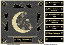8 x 8 black textured quick card front with gold foil crescent moon.