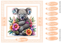 8 x 8 koala with flowers quick card front
