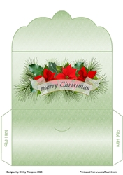Merry Christmas poinsettia scalloped edged money wallet.