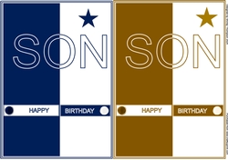 Two A5 Son quick card fronts (Blue & Brown).