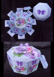 Spring roses & butterflies octagonal exploding box card.