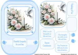 A5 Dove & roses quick card front (Blue).