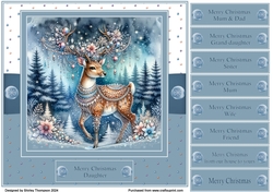 8 x 8 bejewelled reindeer quick card front.