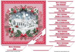 7 x 7 faux layered Christmas paper cut church quick card front (Red).