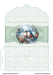 Winter birds money wallet (Sage).
