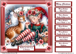 8 x 8 red framed cute sleeping elf quick card front.