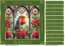 8 x 8 robin stained glass window quick card front (Green).