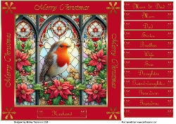 8 x 8 robin stained glass window quick card front (Red).