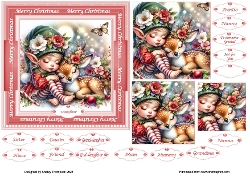 6in sleeping elf & deer step by step card front.