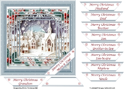 7in faux layered papercut village card front.