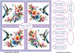 8 x 8 humming birds quick card front.