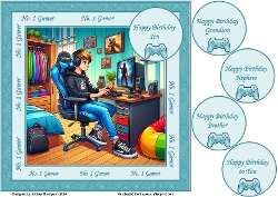 8 x 8 Gamer boy quick card front (Aqua).