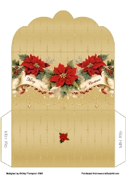 Poinsettia & gold scrolls scalloped edged money wallet.