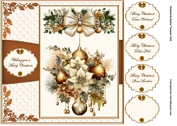 8 x 8 gold baubles & white poinsettia quick card front.