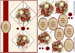 A5 Christmas baubles & poinsettia step by step card front.