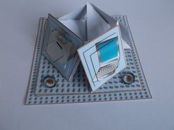 Computer easel quad birthday card.