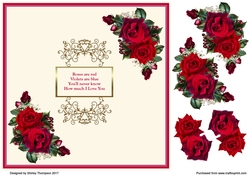 Red roses 8 x 8 card front with decoupage.